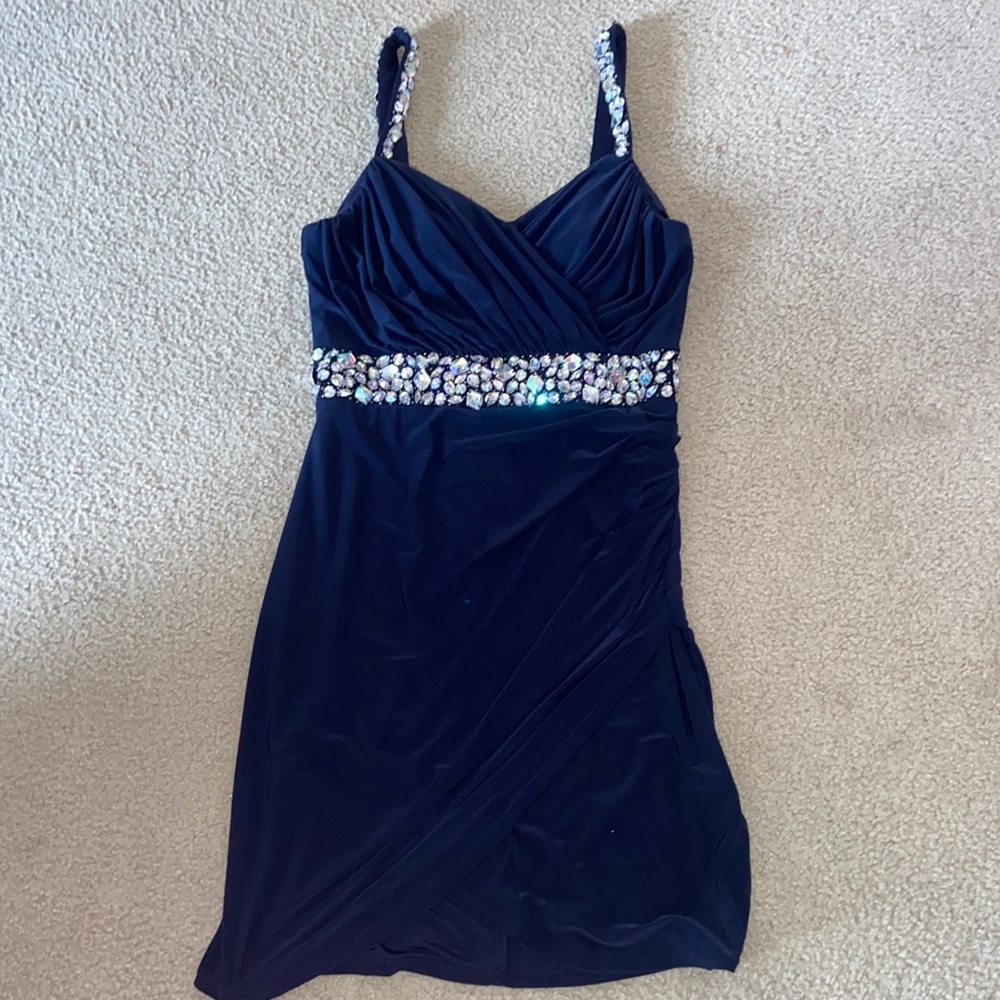 NWT Josh & Jazz Navy/Silver Rhinestone Gem Lightly Padded Dress: Size 9/10